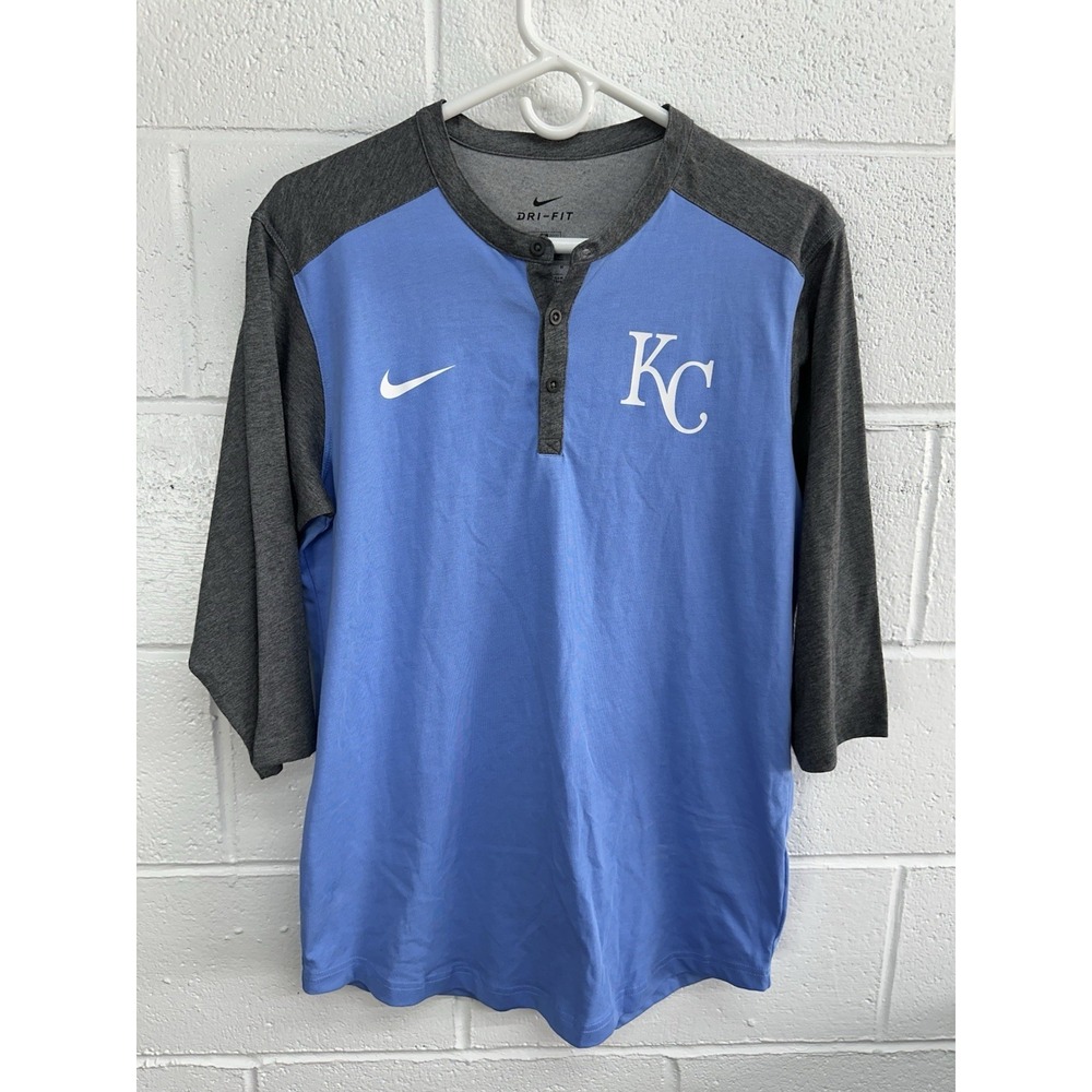 Nike Henley MLB‎ Baseball Tee Blue Dri-Fit 3/4 Sleeve / Mens Medium
